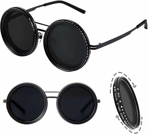 Dehiraen Men's Adjustable Tint Polarized Round Sunglasses – ND9 Stepless Lens with 1-9 Gear Transition, UV400 Protection, Retro Beach Shades for Fishing & Driving + Hard Case in Saudi Arabia