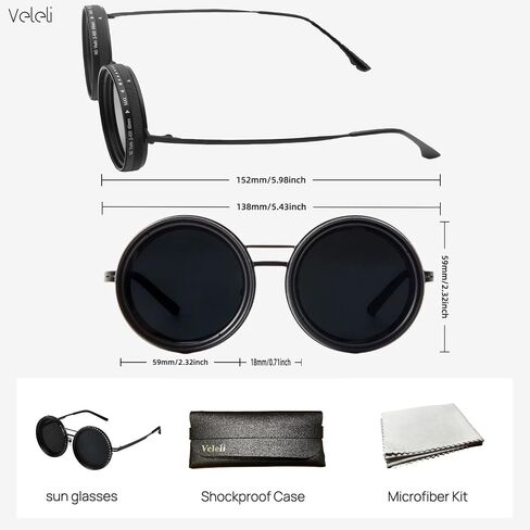 Dehiraen Men's Adjustable Tint Polarized Round Sunglasses – ND9 Stepless Lens with 1-9 Gear Transition, UV400 Protection, Retro Beach Shades for Fishing & Driving + Hard Case in Saudi Arabia