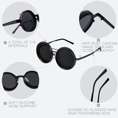 Dehiraen Men's Adjustable Tint Polarized Round Sunglasses – ND9 Stepless Lens with 1-9 Gear Transition, UV400 Protection, Retro Beach Shades for Fishing & Driving + Hard Case in Saudi Arabia