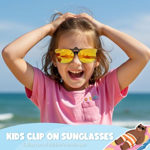 Kids Polarized Clip on Sunglasses Over Prescription Glasses for Age 6-15 Boy Girl Flip Up Lovely Bear Style TS-CO-1181 in Kuwait