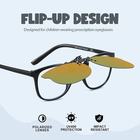 Kids Polarized Clip on Sunglasses Over Prescription Glasses for Age 6-15 Boy Girl Flip Up Lovely Bear Style TS-CO-1181 in Kuwait