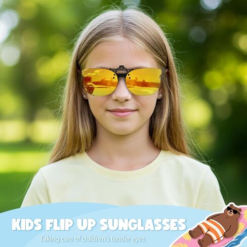 Kids Polarized Clip on Sunglasses Over Prescription Glasses for Age 6-15 Boy Girl Flip Up Lovely Bear Style TS-CO-1181 in Kuwait