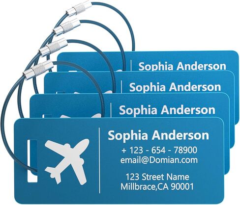 4 Personalized Metal Luggage Tags, Laser Engrave Name and Logo, Custom Aluminum Suitcase Tags with Steel Ring, for Travel, Backpack, Baggage (Blue) in Kuwait