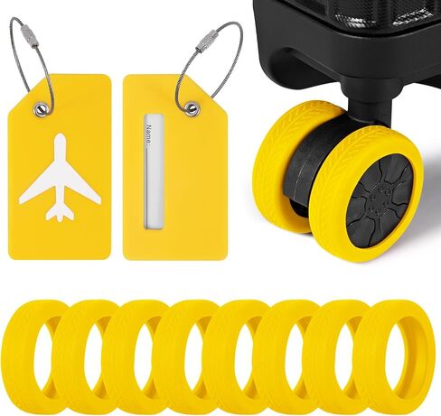 2 Pcs Silicone Luggage Tag for Suitcases with Stainless Loop, 8 Pcs Luggage Wheel Covers, Wear-Resistant, Anti-Noise, Silicone Luggage Wheel Protective Covers for 2-2.4" Spinner Wheel. (Yellow) in Saudi Arabia