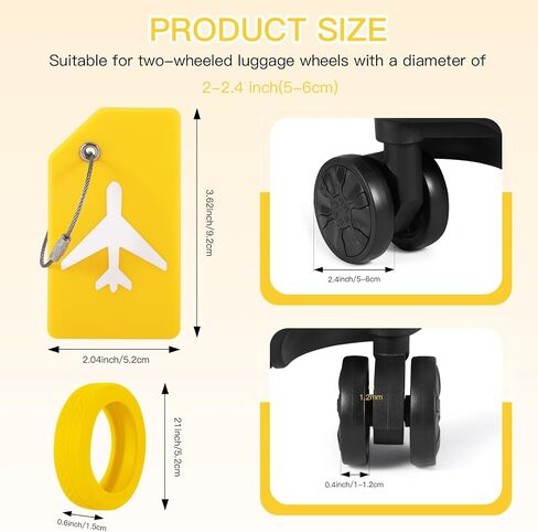 2 Pcs Silicone Luggage Tag for Suitcases with Stainless Loop, 8 Pcs Luggage Wheel Covers, Wear-Resistant, Anti-Noise, Silicone Luggage Wheel Protective Covers for 2-2.4" Spinner Wheel. (Yellow) in Saudi Arabia