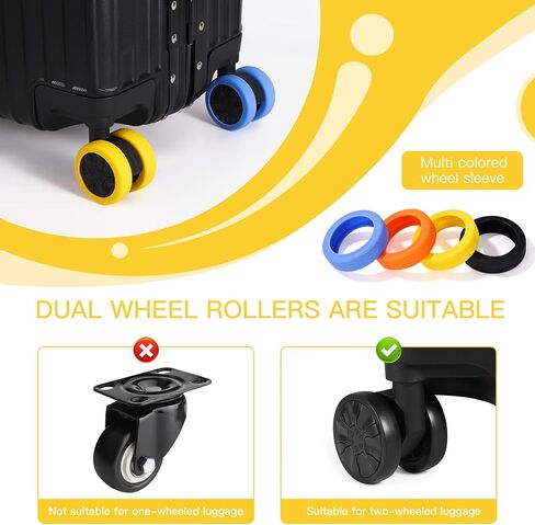 2 Pcs Silicone Luggage Tag for Suitcases with Stainless Loop, 8 Pcs Luggage Wheel Covers, Wear-Resistant, Anti-Noise, Silicone Luggage Wheel Protective Covers for 2-2.4" Spinner Wheel. (Yellow) in Saudi Arabia