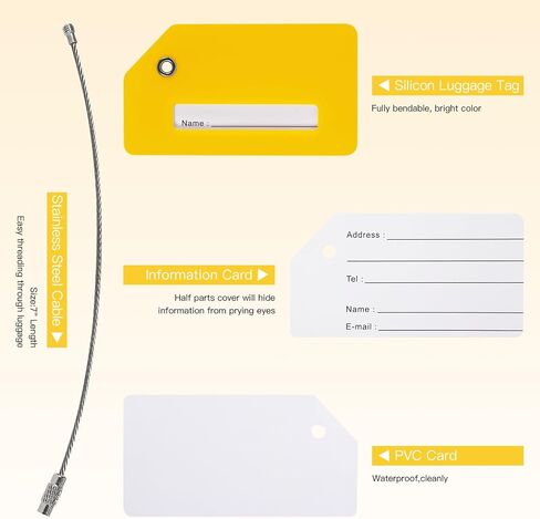 2 Pcs Silicone Luggage Tag for Suitcases with Stainless Loop, 8 Pcs Luggage Wheel Covers, Wear-Resistant, Anti-Noise, Silicone Luggage Wheel Protective Covers for 2-2.4" Spinner Wheel. (Yellow) in Saudi Arabia