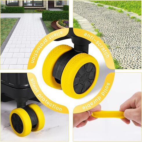 2 Pcs Silicone Luggage Tag for Suitcases with Stainless Loop, 8 Pcs Luggage Wheel Covers, Wear-Resistant, Anti-Noise, Silicone Luggage Wheel Protective Covers for 2-2.4" Spinner Wheel. (Yellow) in Saudi Arabia