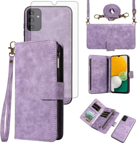Asuwish Phone Case for Samsung Galaxy A13 5G Zipper Wallet Cell Cover with Screen Protector Crossbody Lanyard Strap Flip Card Holder Slot A04S M13 G5 A 13 2022 13A A135G SM A136U Women Rosegold in Kuwait