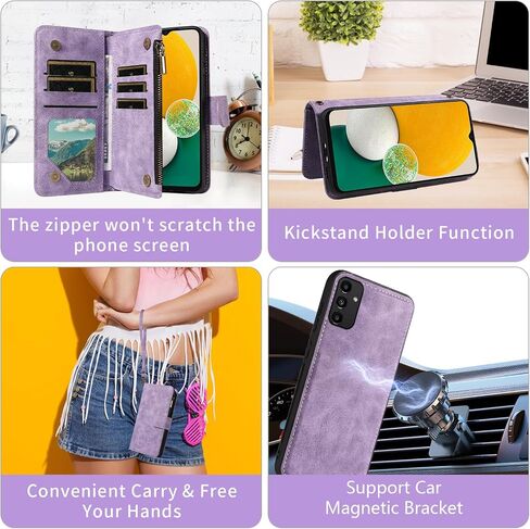 Asuwish Phone Case for Samsung Galaxy A13 5G Zipper Wallet Cell Cover with Screen Protector Crossbody Lanyard Strap Flip Card Holder Slot A04S M13 G5 A 13 2022 13A A135G SM A136U Women Rosegold in Kuwait