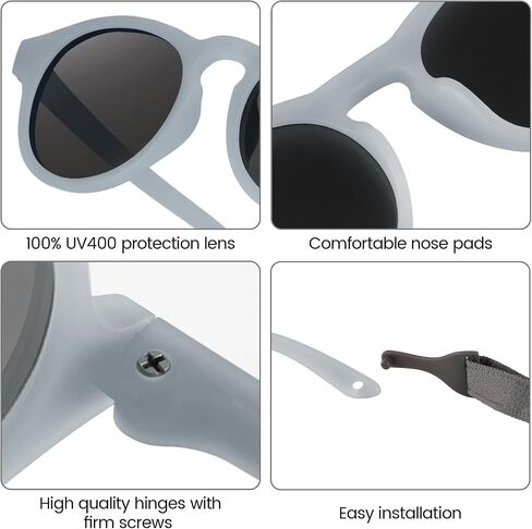 HECCEI Baby Sunglasses with Strap - UV Protection Pebble Sunglasses, Polarized, Bendable, For Newborns 0-24 Months in Saudi Arabia