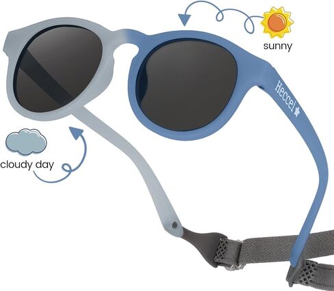 HECCEI Baby Sunglasses with Strap - UV Protection Pebble Sunglasses, Polarized, Bendable, For Newborns 0-24 Months in Saudi Arabia
