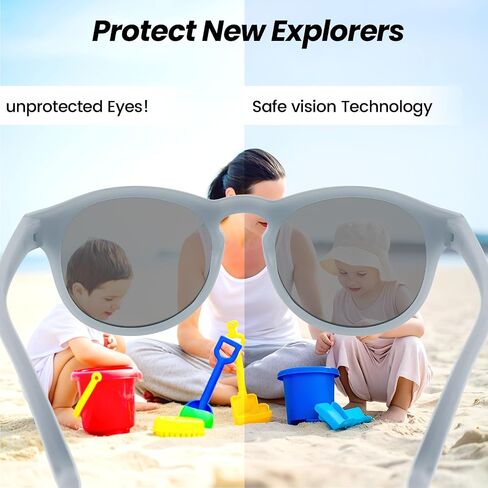 HECCEI Baby Sunglasses with Strap - UV Protection Pebble Sunglasses, Polarized, Bendable, For Newborns 0-24 Months in Saudi Arabia