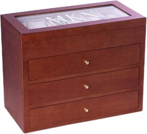 Bey-Berk Custom Personalized 1-48 Slot Watch Box Organizer Solid Wood with Glass Display Top in Saudi Arabia