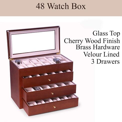 Bey-Berk Custom Personalized 1-48 Slot Watch Box Organizer Solid Wood with Glass Display Top in Saudi Arabia