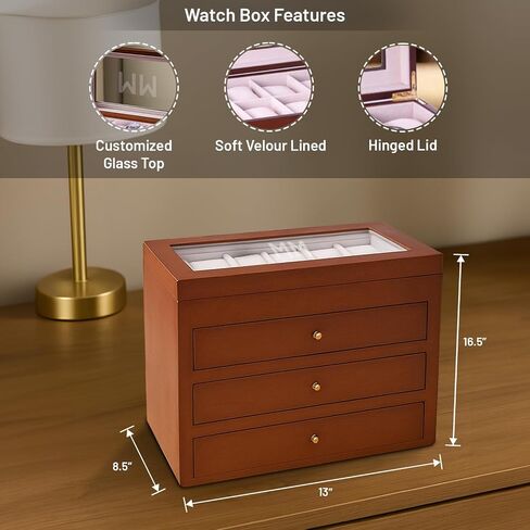Bey-Berk Custom Personalized 1-48 Slot Watch Box Organizer Solid Wood with Glass Display Top in Saudi Arabia