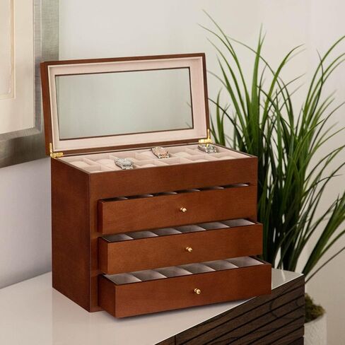 Bey-Berk Custom Personalized 1-48 Slot Watch Box Organizer Solid Wood with Glass Display Top in Saudi Arabia