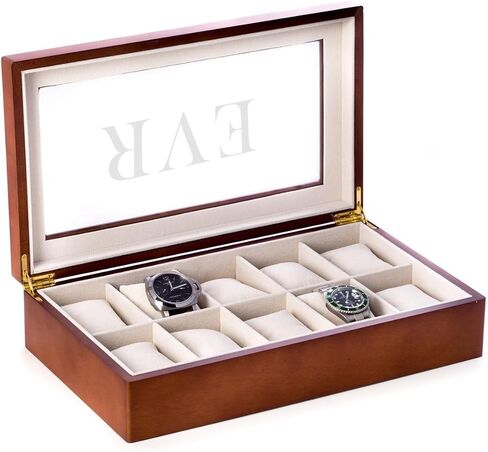 Bey-Berk Custom Personalized 1-48 Slot Watch Box Organizer Solid Wood with Glass Display Top in Saudi Arabia