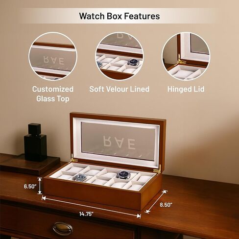 Bey-Berk Custom Personalized 1-48 Slot Watch Box Organizer Solid Wood with Glass Display Top in Saudi Arabia