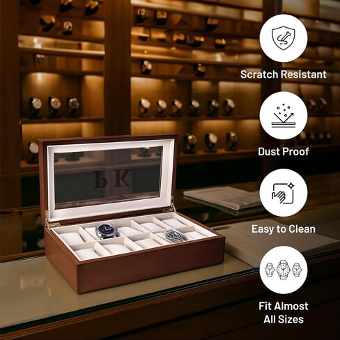 Bey-Berk Custom Personalized 1-48 Slot Watch Box Organizer Solid Wood with Glass Display Top in Saudi Arabia