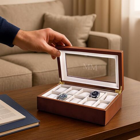 Bey-Berk Custom Personalized 1-48 Slot Watch Box Organizer Solid Wood with Glass Display Top in Saudi Arabia