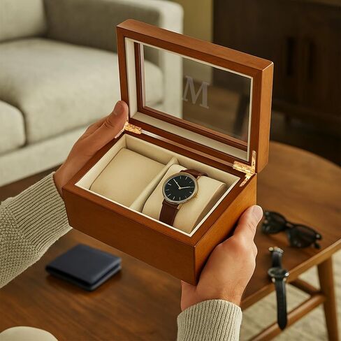 Bey-Berk Custom Personalized 1-48 Slot Watch Box Organizer Solid Wood with Glass Display Top in Saudi Arabia