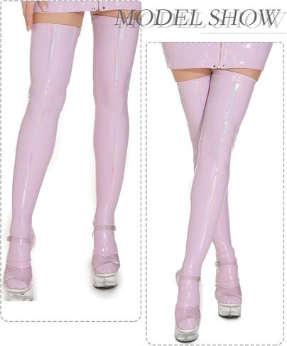 Women's Wet Look Knee High Socks Patent Leather Sexy Skinny Thigh Highs Stockings PU Shiny Pole Dancing XS-L in Saudi Arabia