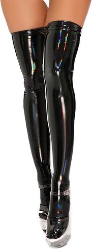 Women's Wet Look Knee High Socks Patent Leather Sexy Skinny Thigh Highs Stockings PU Shiny Pole Dancing XS-L in Kuwait