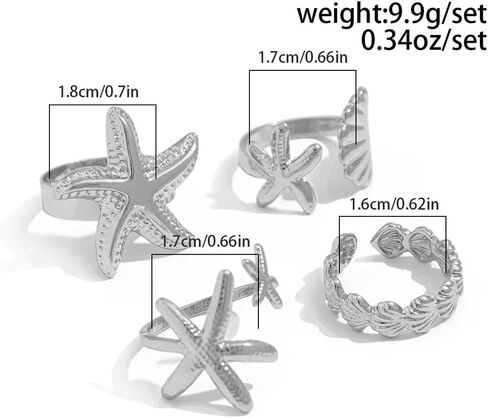 Gold Beach Starfish Seashell Stack Rings Open String in Kuwait
