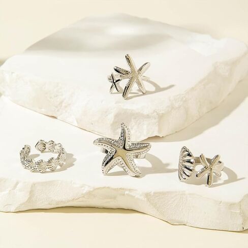 Gold Beach Starfish Seashell Stack Rings Open String in Kuwait