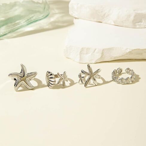 Gold Beach Starfish Seashell Stack Rings Open String in Kuwait