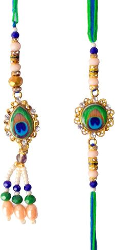 SATVIK Couple Rakhi: Bhaiya Bhabhi Rakhi Set with Kumkum Holder Thali, Roli Chawal, Greeting Card, and Soun Stickers - Celebrate Raksha Bandhan with Elegance and Tradition in Saudi Arabia