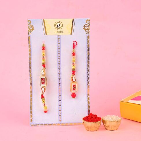 SATVIK Couple Rakhi: Bhaiya Bhabhi Rakhi Set with Kumkum Holder Thali, Roli Chawal, Greeting Card, and Soun Stickers - Celebrate Raksha Bandhan with Elegance and Tradition in Saudi Arabia