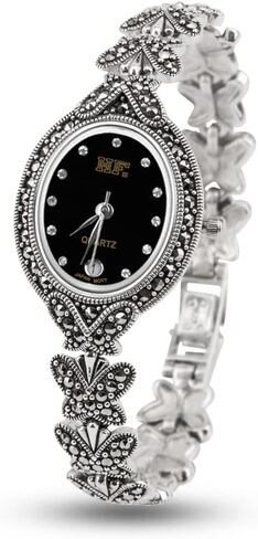 Women Butterfly Style Pave Marcasite 925 Sterling Silver Wastes Watches in Kuwait