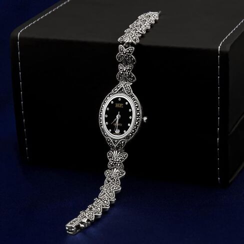 Women Butterfly Style Pave Marcasite 925 Sterling Silver Wastes Watches in Kuwait
