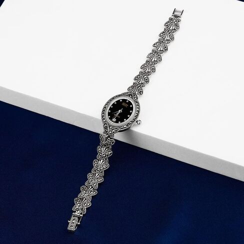 Women Butterfly Style Pave Marcasite 925 Sterling Silver Wastes Watches in Kuwait