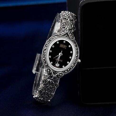 Women Butterfly Style Pave Marcasite 925 Sterling Silver Wastes Watches in Kuwait