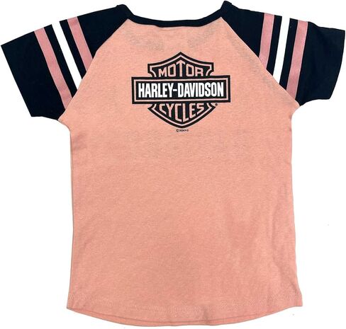 Harley-Davidson Little Girls' H-D Raglan Striped Short Sleeve Tee - Light Pink in Saudi Arabia