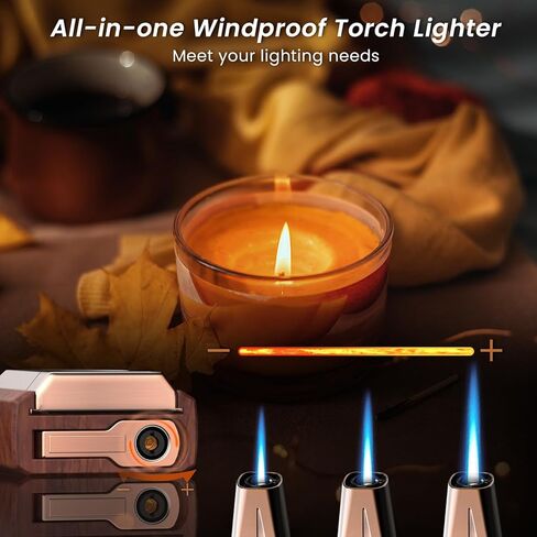 Torch Lighter with Built-in Cutter, Punch, Windproof Jet Flame Tool, Butane Refillable Torch Lighters, Gift for Men, Multi-Functional Accessories, Lighters for Candle, Travel (Butane Not Included) in Kuwait