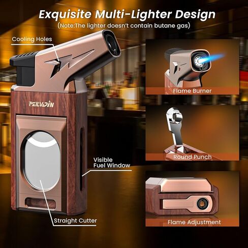Torch Lighter with Built-in Cutter, Punch, Windproof Jet Flame Tool, Butane Refillable Torch Lighters, Gift for Men, Multi-Functional Accessories, Lighters for Candle, Travel (Butane Not Included) in Kuwait