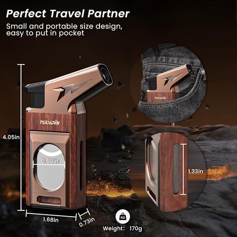 Torch Lighter with Built-in Cutter, Punch, Windproof Jet Flame Tool, Butane Refillable Torch Lighters, Gift for Men, Multi-Functional Accessories, Lighters for Candle, Travel (Butane Not Included) in Kuwait