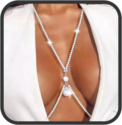 Bounzhi Sexy Rhinestone Body Chain Bra Bikini Waist Body Chains Beach Body Necklace for Women and Girls in Kuwait