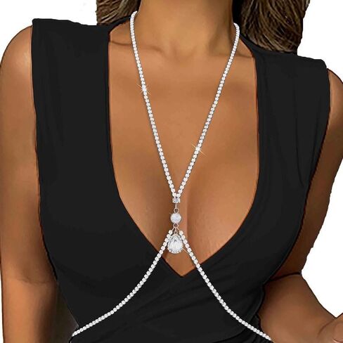 Bounzhi Sexy Rhinestone Body Chain Bra Bikini Waist Body Chains Beach Body Necklace for Women and Girls in Kuwait