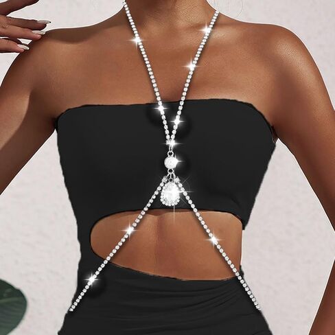 Bounzhi Sexy Rhinestone Body Chain Bra Bikini Waist Body Chains Beach Body Necklace for Women and Girls in Kuwait
