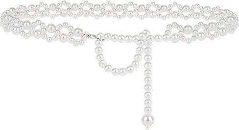 Plus Size Chain Belt for Women, White Pearl Stretchable Extra Long Body Chain, 41 Inch Max Flexible Adjustment Fashion Jewelry Accessory in Saudi Arabia