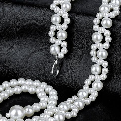 Plus Size Chain Belt for Women, White Pearl Stretchable Extra Long Body Chain, 41 Inch Max Flexible Adjustment Fashion Jewelry Accessory in Saudi Arabia