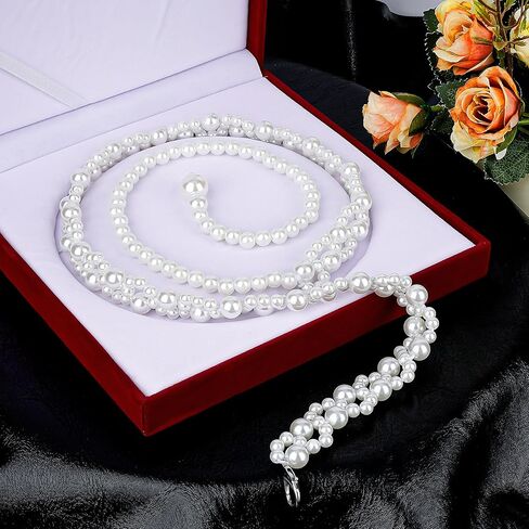 Plus Size Chain Belt for Women, White Pearl Stretchable Extra Long Body Chain, 41 Inch Max Flexible Adjustment Fashion Jewelry Accessory in Saudi Arabia