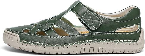 Women's Leather Cutout Closed Toe Fisherman Sandals Summer Comfortable Soft Sole Flat Sandals with Hook and Loop Outdoor Casual Athletic Walking Beach Shoes in Kuwait