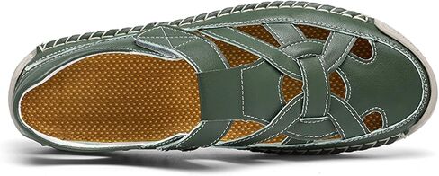 Women's Leather Cutout Closed Toe Fisherman Sandals Summer Comfortable Soft Sole Flat Sandals with Hook and Loop Outdoor Casual Athletic Walking Beach Shoes in Kuwait