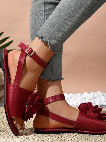 Verdusa Women's 3D Flower Sandals Open Toe Ankle Strap Vacation Flat Sandals in Saudi Arabia